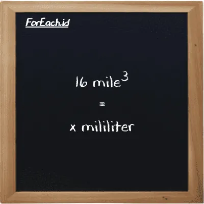 Example mile<sup>3</sup> to milliliter conversion (16 mi<sup>3</sup> to ml)