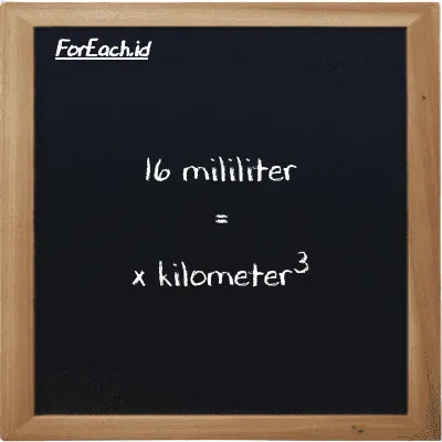 Example milliliter to kilometer<sup>3</sup> conversion (16 ml to km<sup>3</sup>)