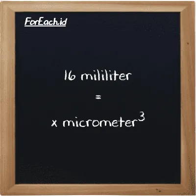 Example milliliter to micrometer<sup>3</sup> conversion (16 ml to µm<sup>3</sup>)