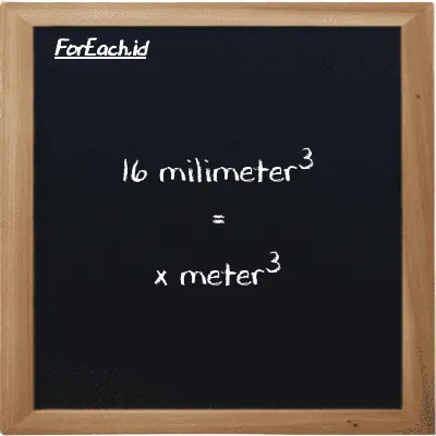 Example millimeter<sup>3</sup> to meter<sup>3</sup> conversion (16 mm<sup>3</sup> to m<sup>3</sup>)