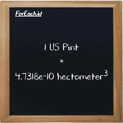 1 US Pint is equivalent to 4.7318e-10 hectometer<sup>3</sup> (1 pt is equivalent to 4.7318e-10 hm<sup>3</sup>)