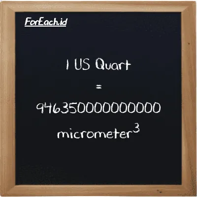1 US Quart is equivalent to 946350000000000 micrometer<sup>3</sup> (1 qt is equivalent to 946350000000000 µm<sup>3</sup>)