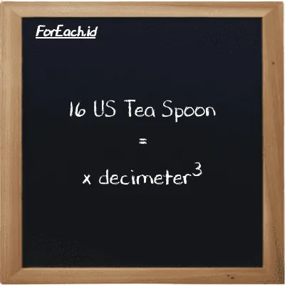 Example US Tea Spoon to decimeter<sup>3</sup> conversion (16 tsp to dm<sup>3</sup>)