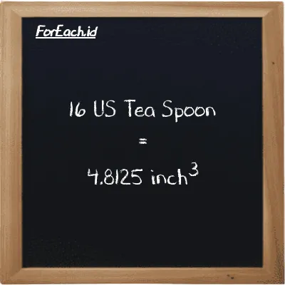 16 US Tea Spoon is equivalent to 4.8125 inch<sup>3</sup> (16 tsp is equivalent to 4.8125 in<sup>3</sup>)