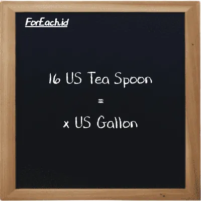 Example US Tea Spoon to US Gallon conversion (16 tsp to gal)