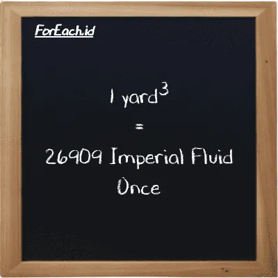 1 yard<sup>3</sup> is equivalent to 26909 Imperial Fluid Once (1 yd<sup>3</sup> is equivalent to 26909 imp fl oz)