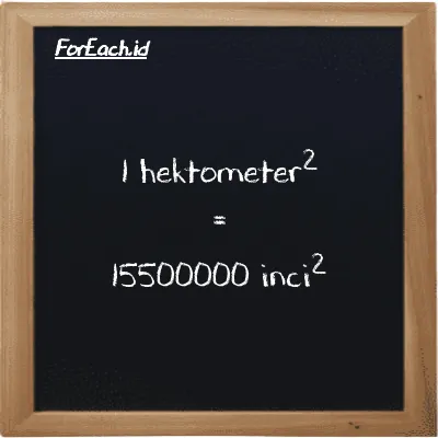 1 hektometer<sup>2</sup> setara dengan 15500000 inci<sup>2</sup> (1 hm<sup>2</sup> setara dengan 15500000 in<sup>2</sup>)