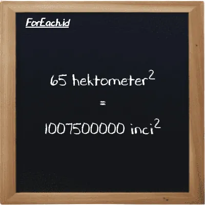 65 hektometer<sup>2</sup> setara dengan 1007500000 inci<sup>2</sup> (65 hm<sup>2</sup> setara dengan 1007500000 in<sup>2</sup>)