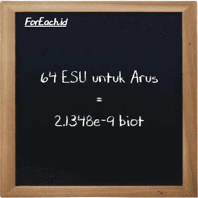 64 ESU untuk Arus setara dengan 2.1348e-9 biot (64 esu setara dengan 2.1348e-9 Bi)