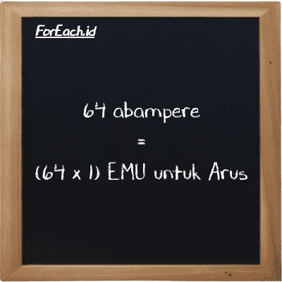 Cara konversi abampere ke EMU untuk Arus (abA ke emu): 64 abampere (abA) setara dengan 64 dikalikan dengan 1 EMU untuk Arus (emu)