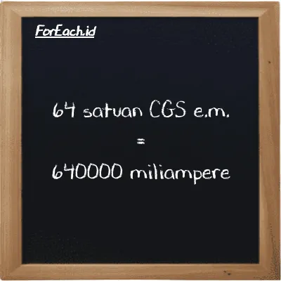 64 satuan CGS e.m. setara dengan 640000 miliampere (64 cgs-emu setara dengan 640000 mA)