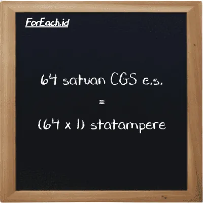 Cara konversi satuan CGS e.s. ke statampere (cgs-esu ke statA): 64 satuan CGS e.s. (cgs-esu) setara dengan 64 dikalikan dengan 1 statampere (statA)