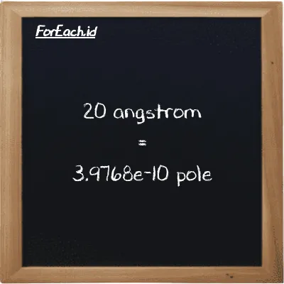 20 angstrom setara dengan 3.9768e-10 pole (20 Å setara dengan 3.9768e-10 pl)