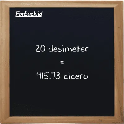 20 desimeter setara dengan 415.73 cicero (20 dm setara dengan 415.73 ccr)