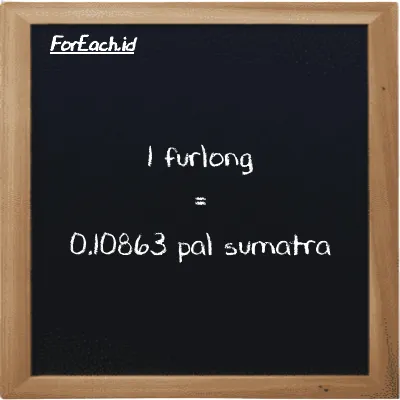1 furlong setara dengan 0.10863 pal sumatra (1 fur setara dengan 0.10863 ps)