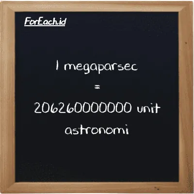 1 megaparsec setara dengan 206260000000 unit astronomi (1 Mpc setara dengan 206260000000 au)