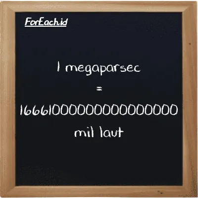 1 megaparsec setara dengan 16661000000000000000 mil laut (1 Mpc setara dengan 16661000000000000000 nmi)