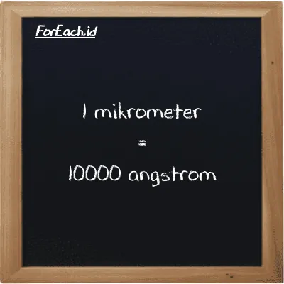 1 mikrometer setara dengan 10000 angstrom (1 µm setara dengan 10000 Å)