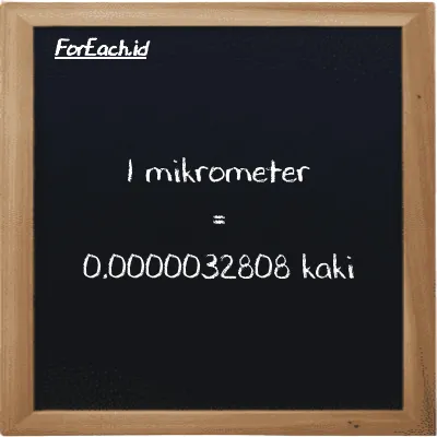 1 mikrometer setara dengan 0.0000032808 kaki (1 µm setara dengan 0.0000032808 ft)