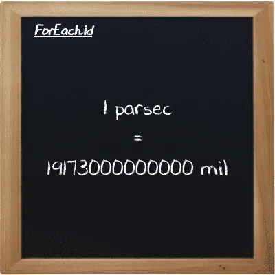 1 parsec setara dengan 19173000000000 mil (1 pc setara dengan 19173000000000 mi)