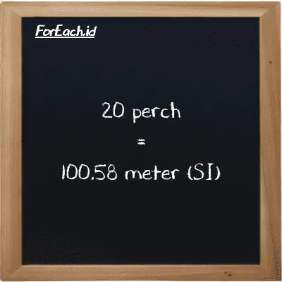 20 perch setara dengan 100.58 meter (20 prc setara dengan 100.58 m)