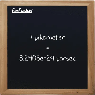 1 pikometer setara dengan 3.2408e-29 parsec (1 pm setara dengan 3.2408e-29 pc)