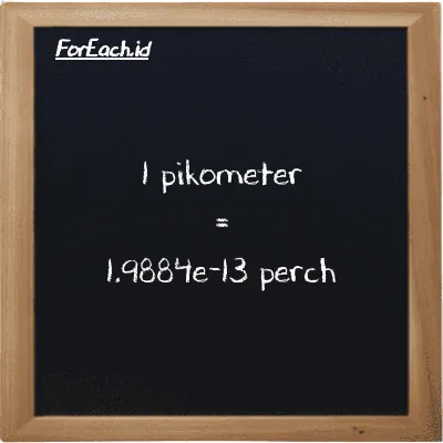 1 pikometer setara dengan 1.9884e-13 perch (1 pm setara dengan 1.9884e-13 prc)