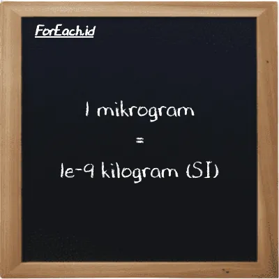 1 mikrogram setara dengan 1e-9 kilogram (1 µg setara dengan 1e-9 kg)