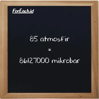 85 atmosfir setara dengan 86127000 mikrobar (85 atm setara dengan 86127000 µbar)