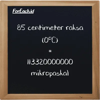 85 centimeter raksa (0<sup>o</sup>C) setara dengan 113320000000 mikropaskal (85 cmHg setara dengan 113320000000 µPa)