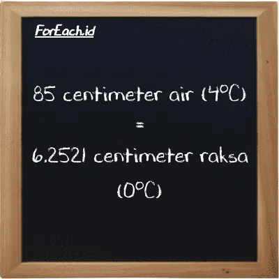 85 centimeter air (4<sup>o</sup>C) setara dengan 6.2521 centimeter raksa (0<sup>o</sup>C) (85 cmH2O setara dengan 6.2521 cmHg)