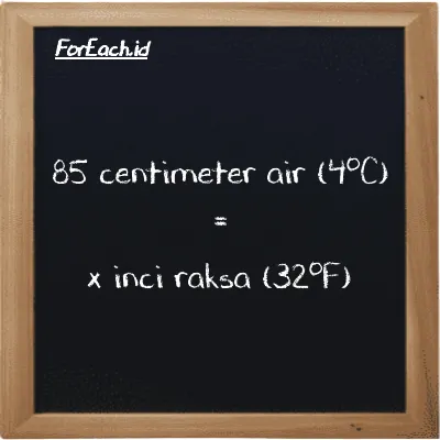 Contoh konversi centimeter air (4<sup>o</sup>C) ke inci raksa (32<sup>o</sup>F) (cmH2O ke inHg)