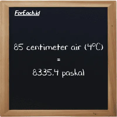 85 centimeter air (4<sup>o</sup>C) setara dengan 8335.4 paskal (85 cmH2O setara dengan 8335.4 Pa)