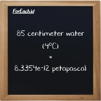 85 centimeter air (4<sup>o</sup>C) setara dengan 8.3354e-12 petapaskal (85 cmH2O setara dengan 8.3354e-12 PPa)