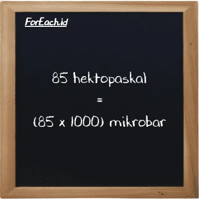 Cara konversi hektopaskal ke mikrobar (hPa ke µbar): 85 hektopaskal (hPa) setara dengan 85 dikalikan dengan 1000 mikrobar (µbar)