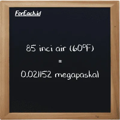 85 inci air (60<sup>o</sup>F) setara dengan 0.021152 megapaskal (85 inH20 setara dengan 0.021152 MPa)