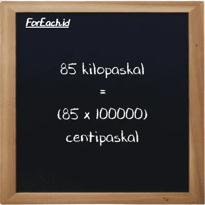 Cara konversi kilopaskal ke centipaskal (kPa ke cPa): 85 kilopaskal (kPa) setara dengan 85 dikalikan dengan 100000 centipaskal (cPa)