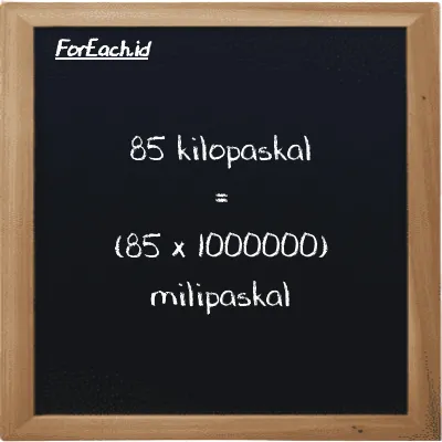 Cara konversi kilopaskal ke milipaskal (kPa ke mPa): 85 kilopaskal (kPa) setara dengan 85 dikalikan dengan 1000000 milipaskal (mPa)