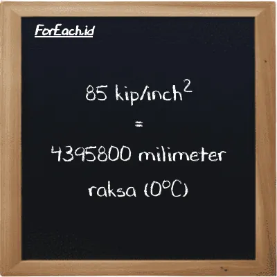 85 kip/inch<sup>2</sup> setara dengan 4395800 milimeter raksa (0<sup>o</sup>C) (85 ksi setara dengan 4395800 mmHg)