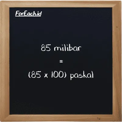 Cara konversi milibar ke paskal (mbar ke Pa): 85 milibar (mbar) setara dengan 85 dikalikan dengan 100 paskal (Pa)