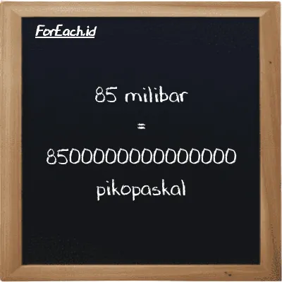 85 milibar setara dengan 8500000000000000 pikopaskal (85 mbar setara dengan 8500000000000000 pPa)