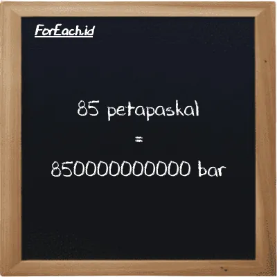 85 petapaskal setara dengan 850000000000 bar (85 PPa setara dengan 850000000000 bar)