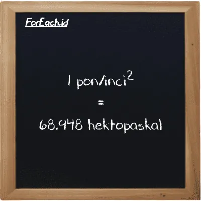 1 pon/inci<sup>2</sup> setara dengan 68.948 hektopaskal (1 psi setara dengan 68.948 hPa)