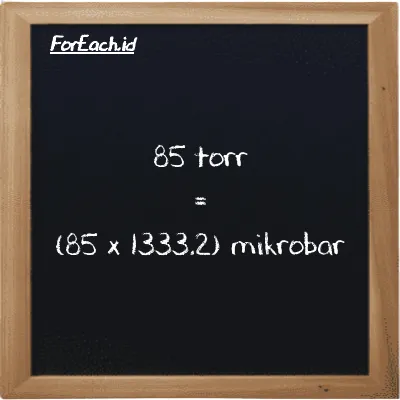 Cara konversi torr ke mikrobar (torr ke µbar): 85 torr (torr) setara dengan 85 dikalikan dengan 1333.2 mikrobar (µbar)