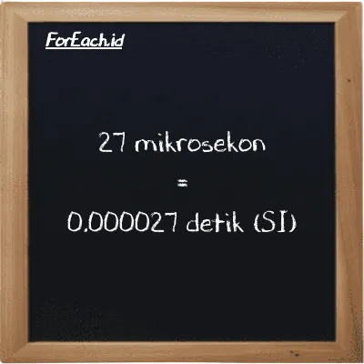 27 mikrosekon setara dengan 0.000027 detik (27 µs setara dengan 0.000027 s)