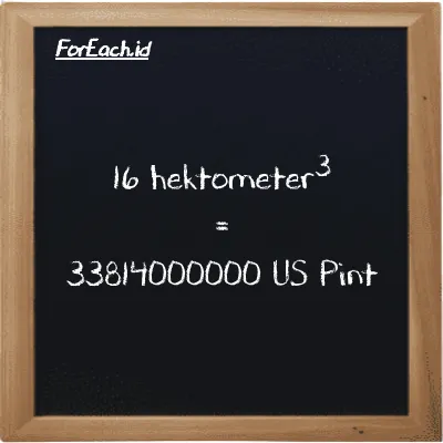 16 hektometer<sup>3</sup> setara dengan 33814000000 US Pint (16 hm<sup>3</sup> setara dengan 33814000000 pt)