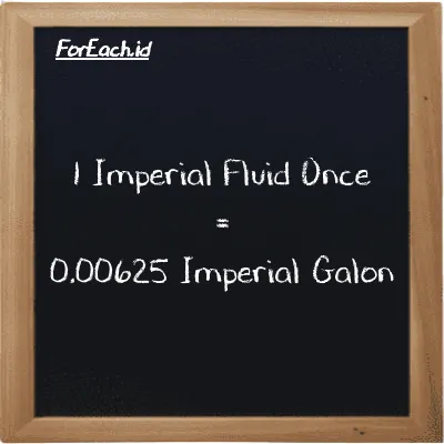 1 Imperial Fluid Once setara dengan 0.00625 Imperial Galon (1 imp fl oz setara dengan 0.00625 imp gal)