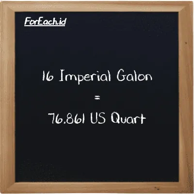 16 Imperial Galon setara dengan 76.861 US Quart (16 imp gal setara dengan 76.861 qt)