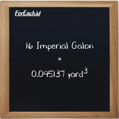16 Imperial Galon setara dengan 0.095137 yard<sup>3</sup> (16 imp gal setara dengan 0.095137 yd<sup>3</sup>)