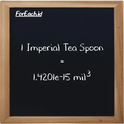 1 Imperial Tea Spoon setara dengan 1.4201e-15 mil<sup>3</sup> (1 imp tsp setara dengan 1.4201e-15 mi<sup>3</sup>)
